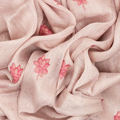 Baby Pink Handwoven Linen Saree With Floral Print