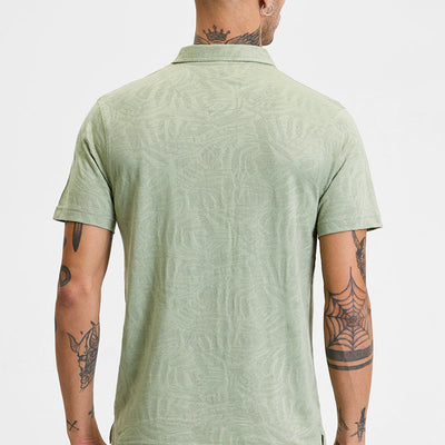 Light Green Self-Design Zipper Polo T-Shirt