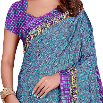 Capricious Blue Colored Casual Wear Printed Silk Crepe Saree