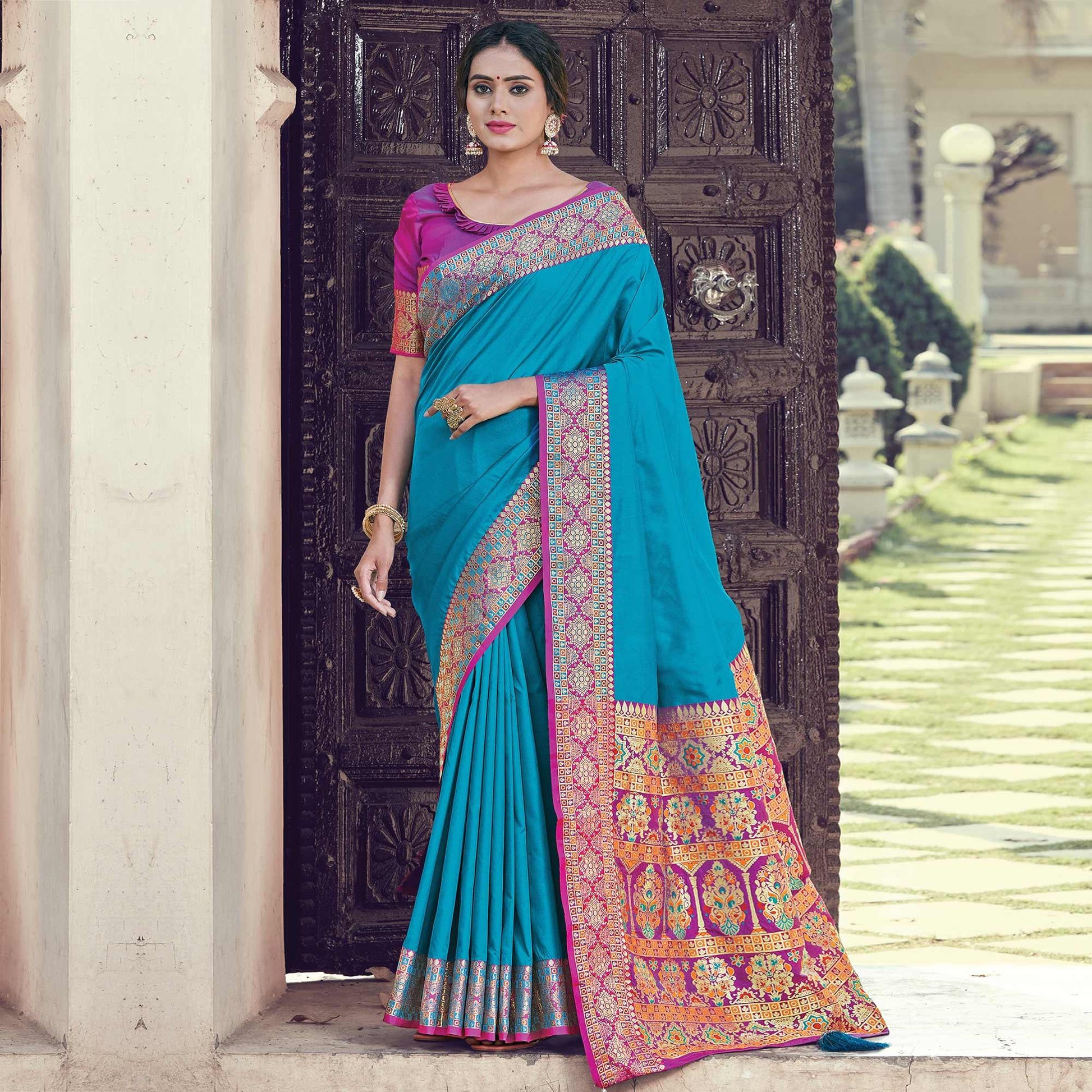 Capricious Blue Coloured Partywear Woven Silk Saree