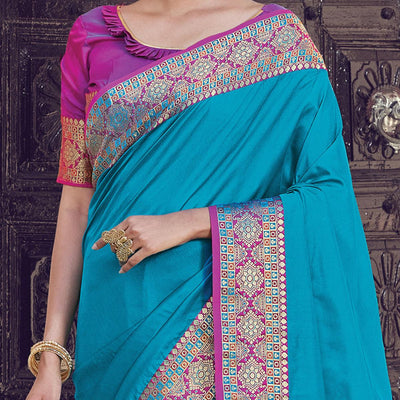 Capricious Blue Coloured Partywear Woven Silk Saree