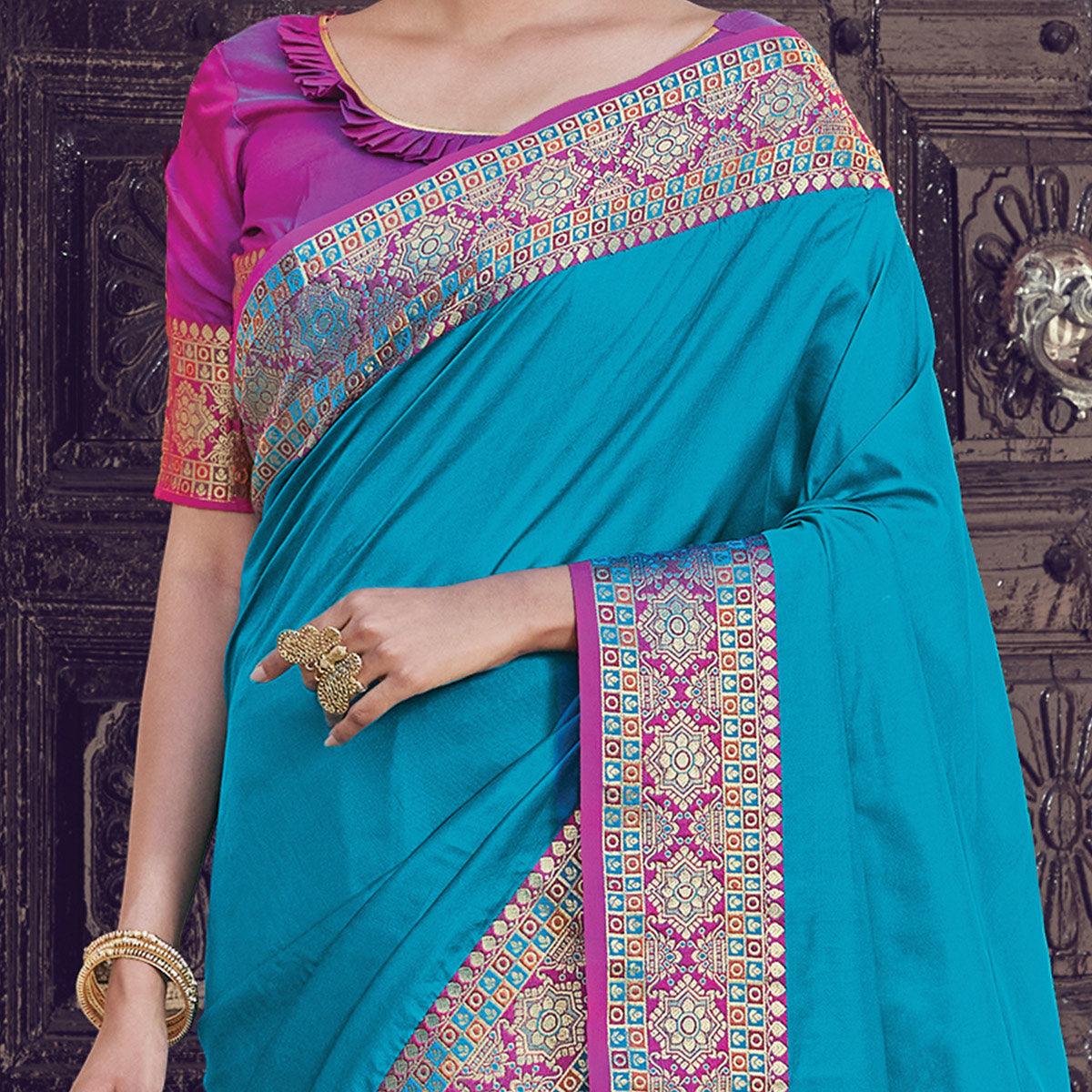 Capricious Blue Coloured Partywear Woven Silk Saree