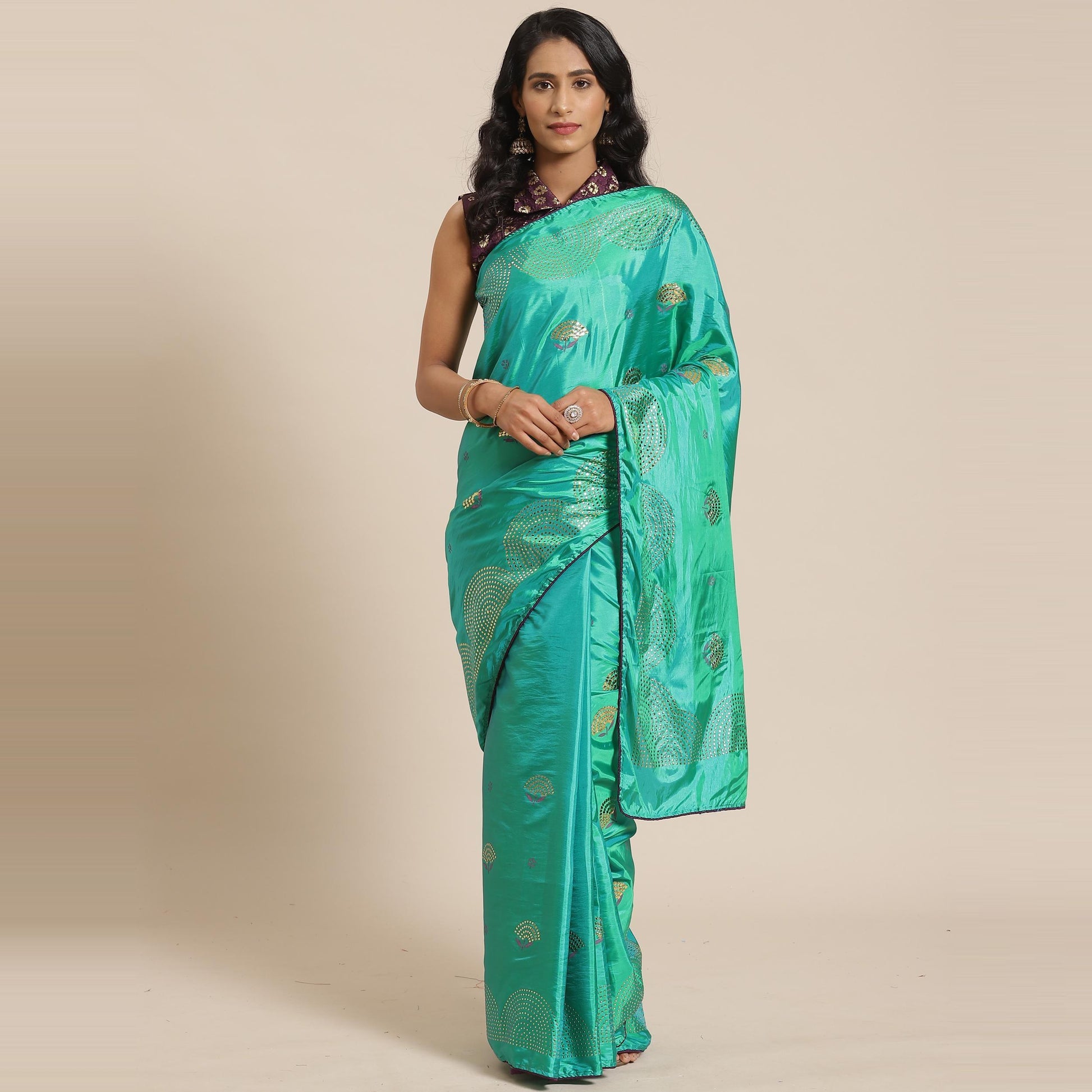Capricious Green Colored Festive Woven Silk Blend Saree
