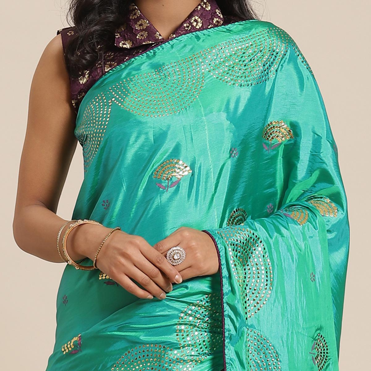 Capricious Green Colored Festive Woven Silk Blend Saree