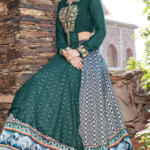 Capricious Green Designer Embroidered Partywear Georgette Lehenga Suit