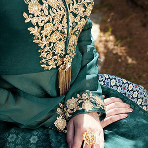 Capricious Green Designer Embroidered Partywear Georgette Lehenga Suit