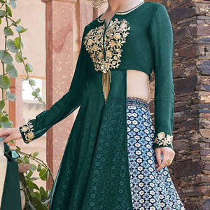 Capricious Green Designer Embroidered Partywear Georgette Lehenga Suit