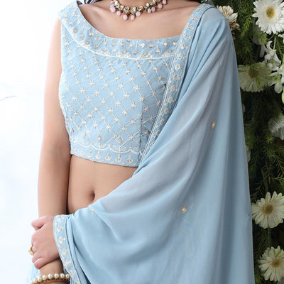 Capricious Light Blue Colored Party Wear Embroidered Georgette Legenga Choli