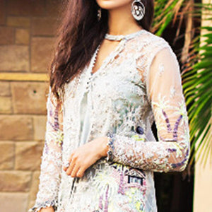 Capricious Light Blue Colored Partywear Embroidered Netted Palazzo Suit