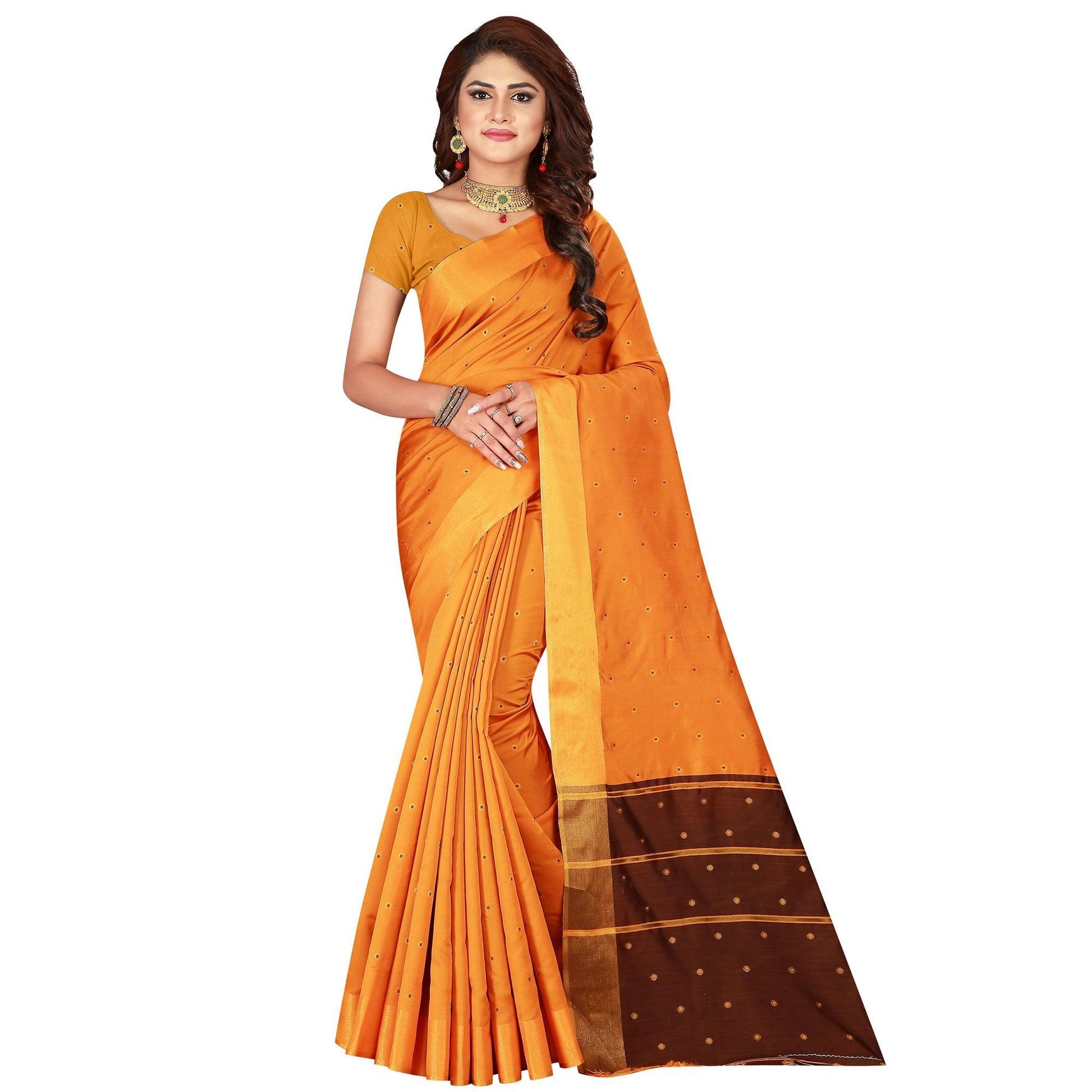 Capricious Light Orange Colored Festive Wear Woven Cotton Silk Saree