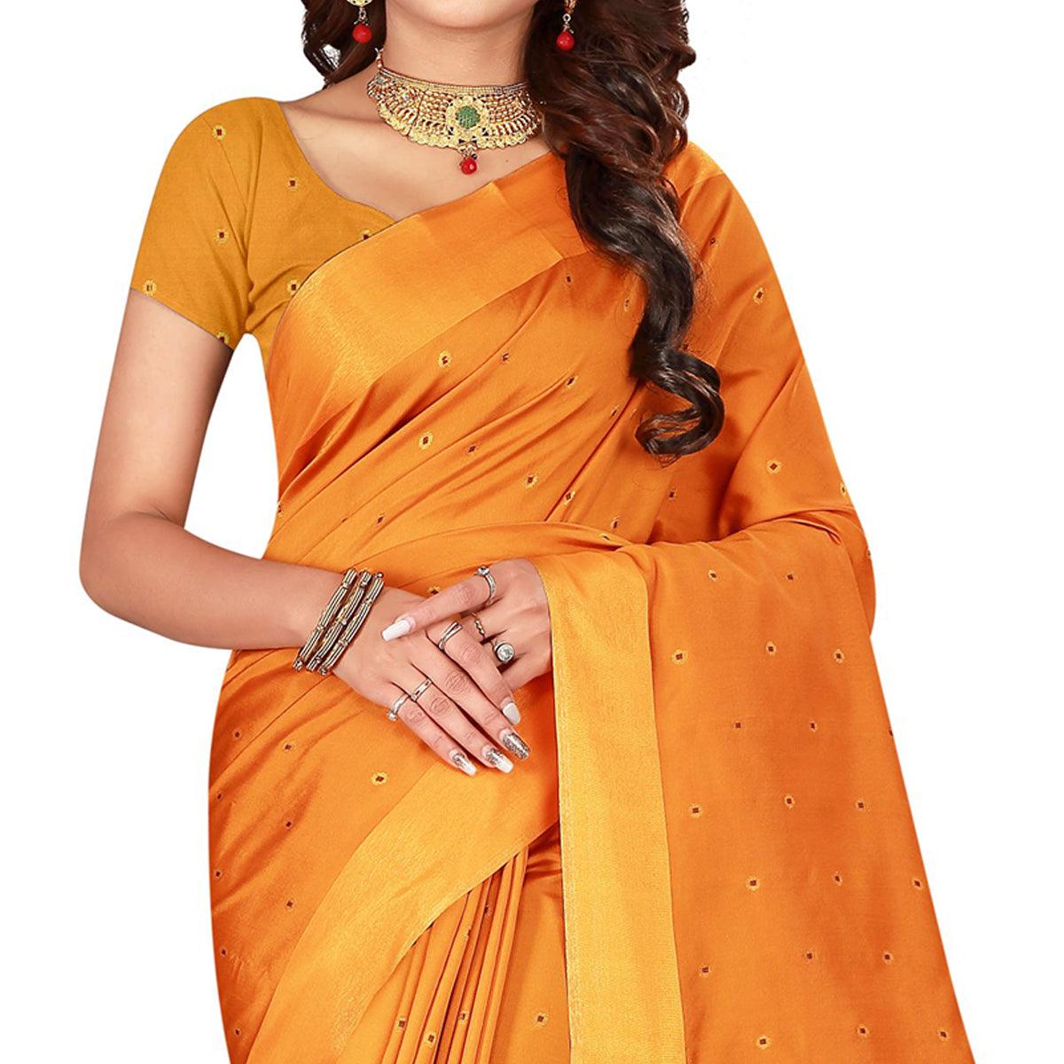 Capricious Light Orange Colored Festive Wear Woven Cotton Silk Saree