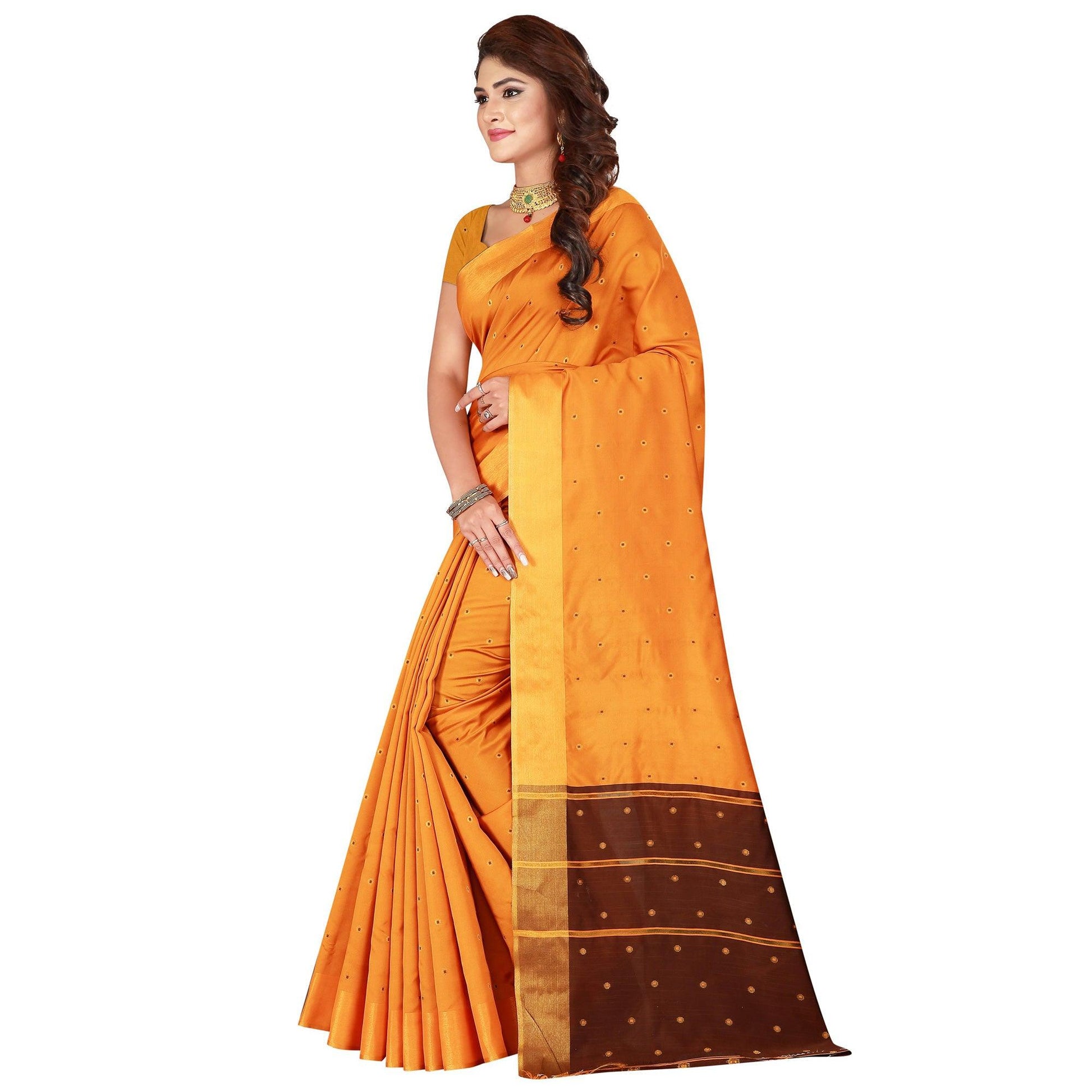 Capricious Light Orange Colored Festive Wear Woven Cotton Silk Saree