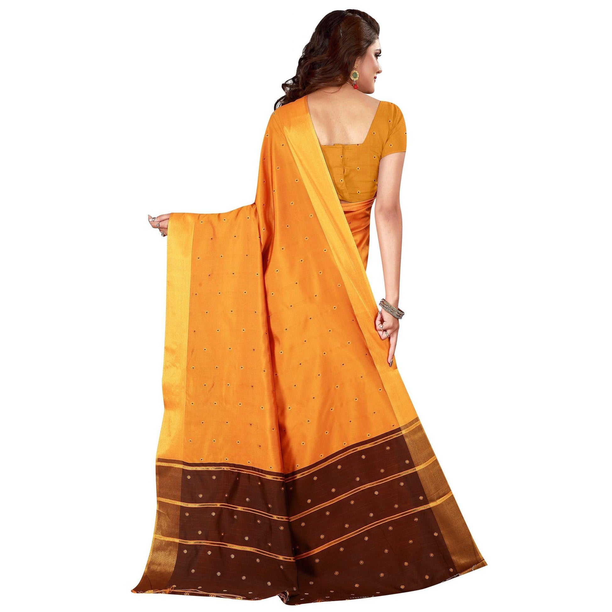 Capricious Light Orange Colored Festive Wear Woven Cotton Silk Saree