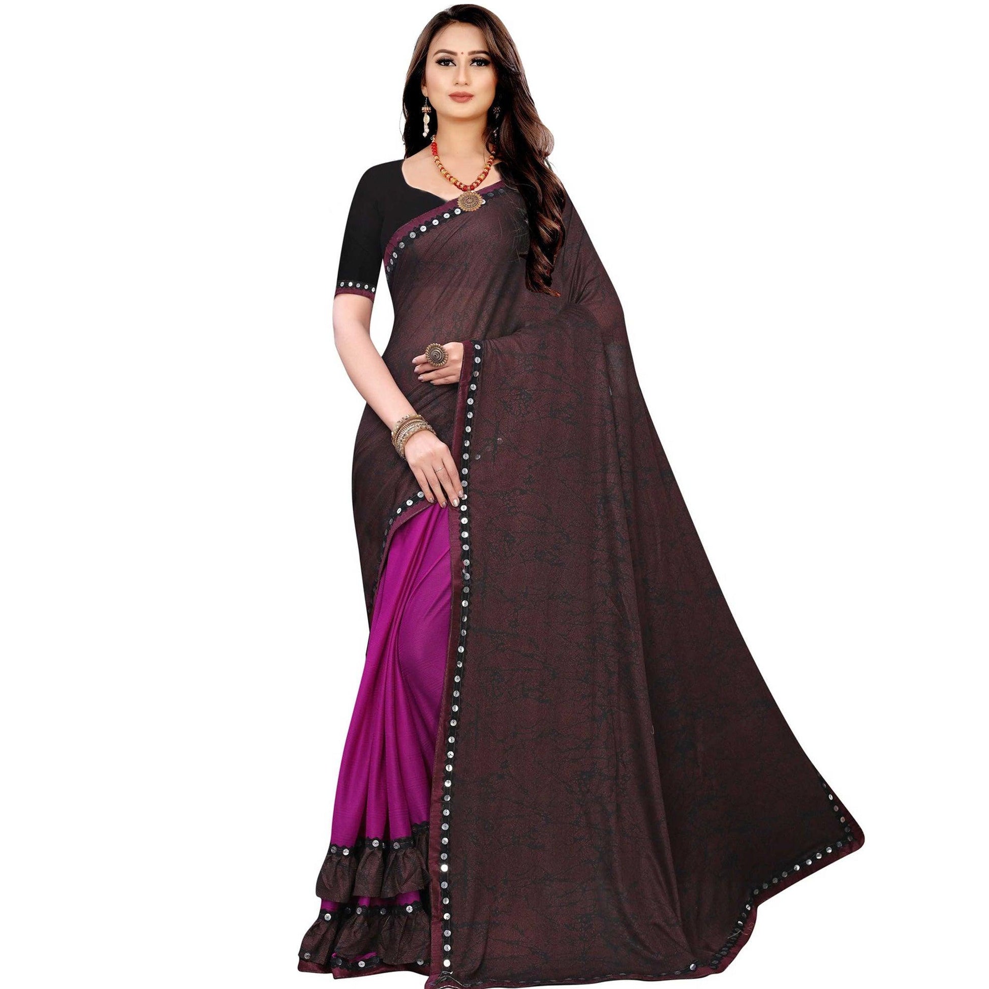 Capricious Maroon Colored Party Wear Printed Art Silk Half & Half Saree
