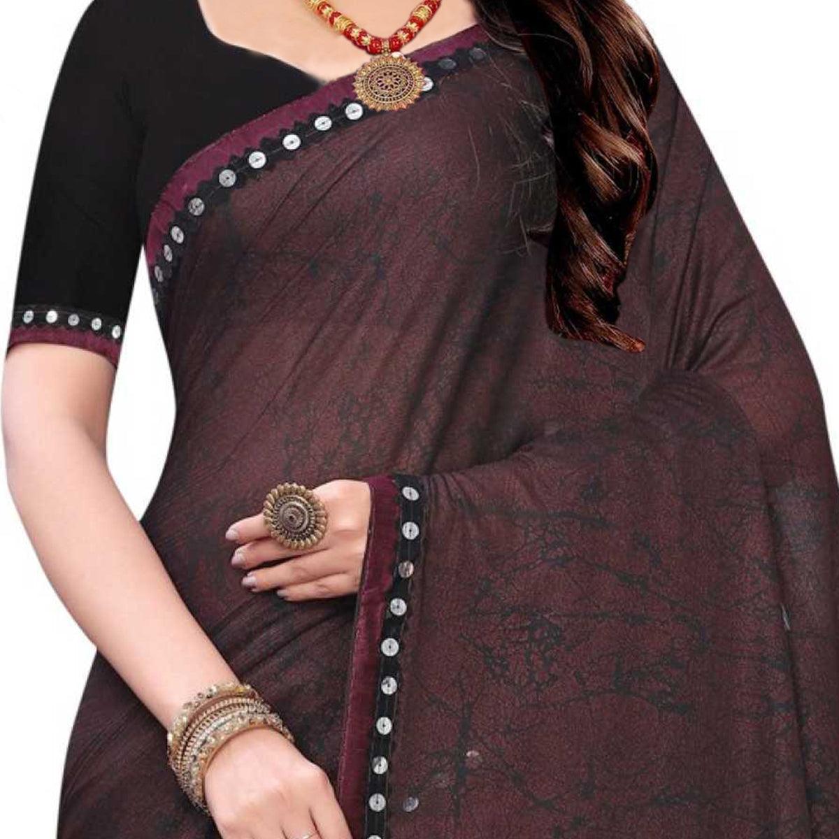 Capricious Maroon Colored Party Wear Printed Art Silk Half & Half Saree
