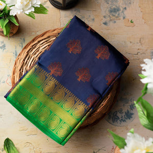Capricious Navy Blue Colored Festive Wear Woven Art Silk Saree