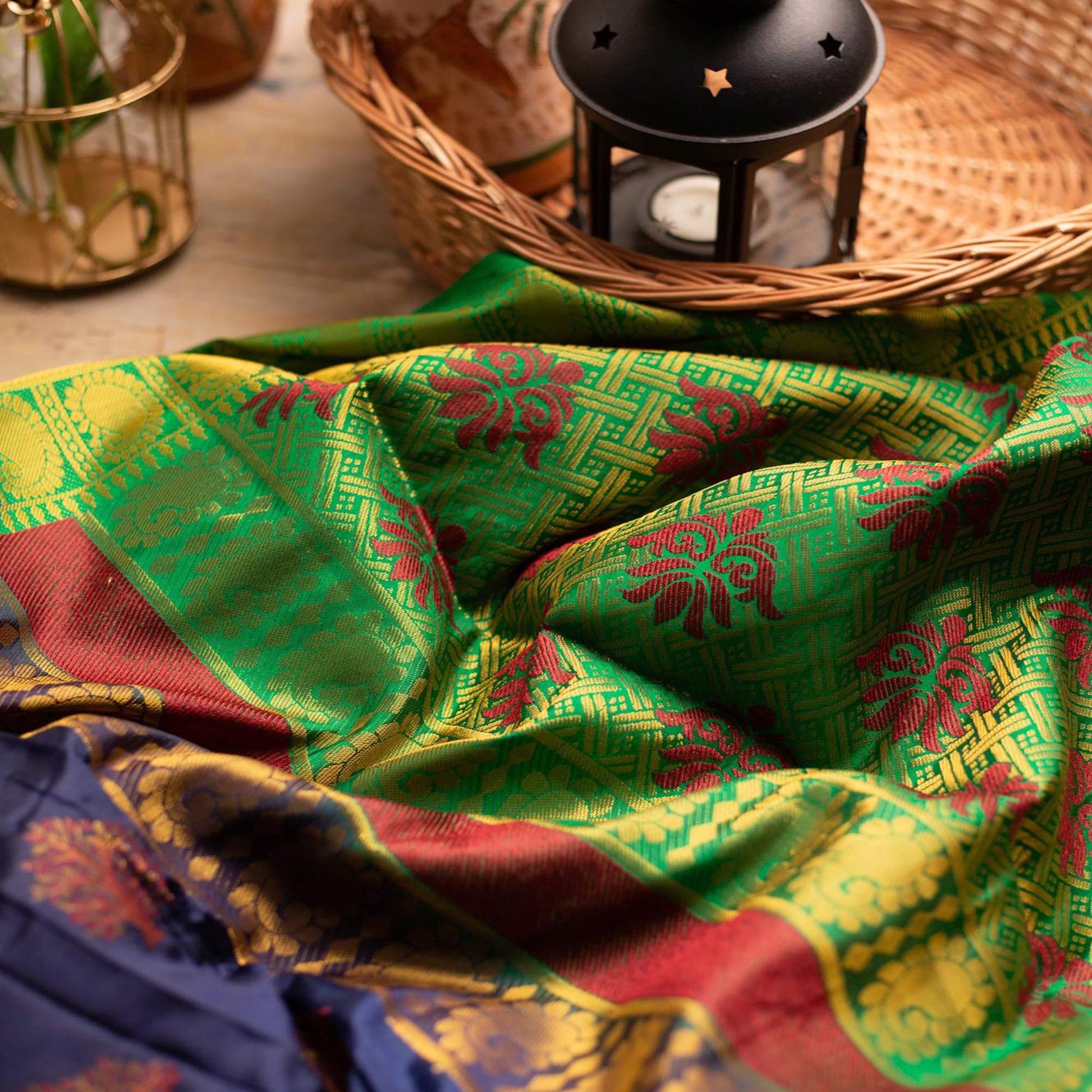 Capricious Navy Blue Colored Festive Wear Woven Art Silk Saree