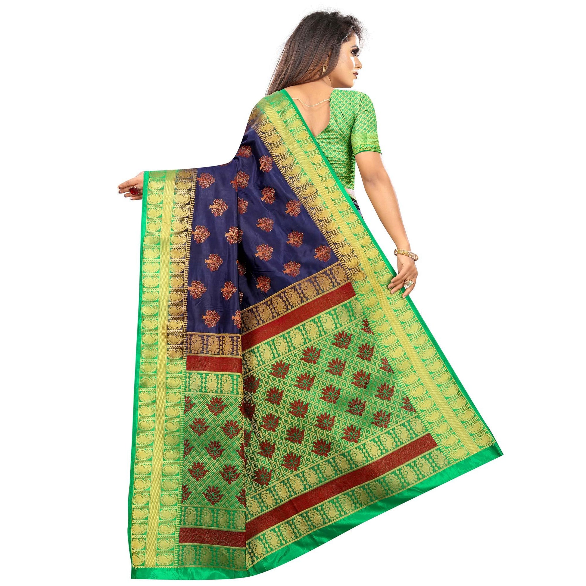 Capricious Navy Blue Colored Festive Wear Woven Art Silk Saree