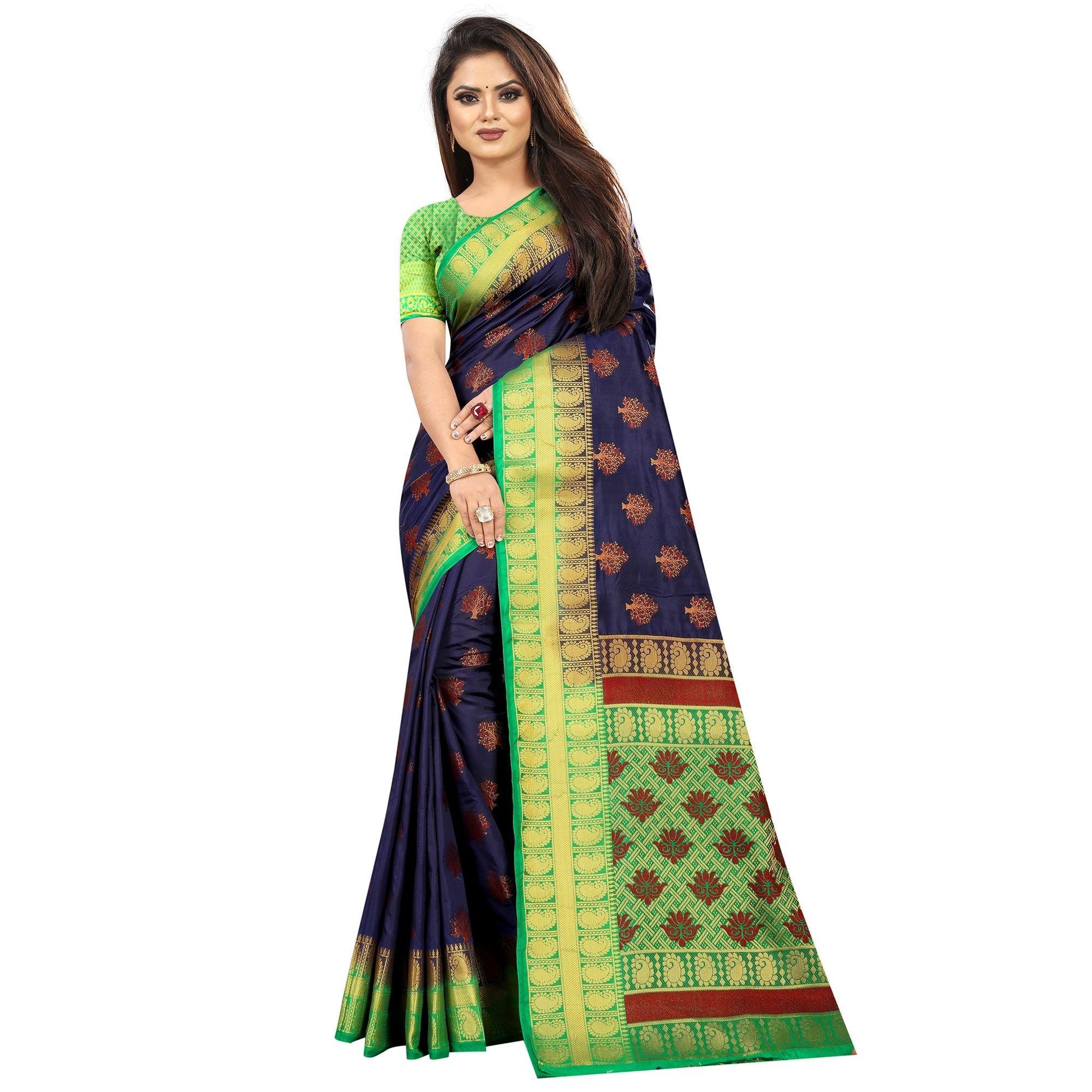 Capricious Navy Blue Colored Festive Wear Woven Art Silk Saree