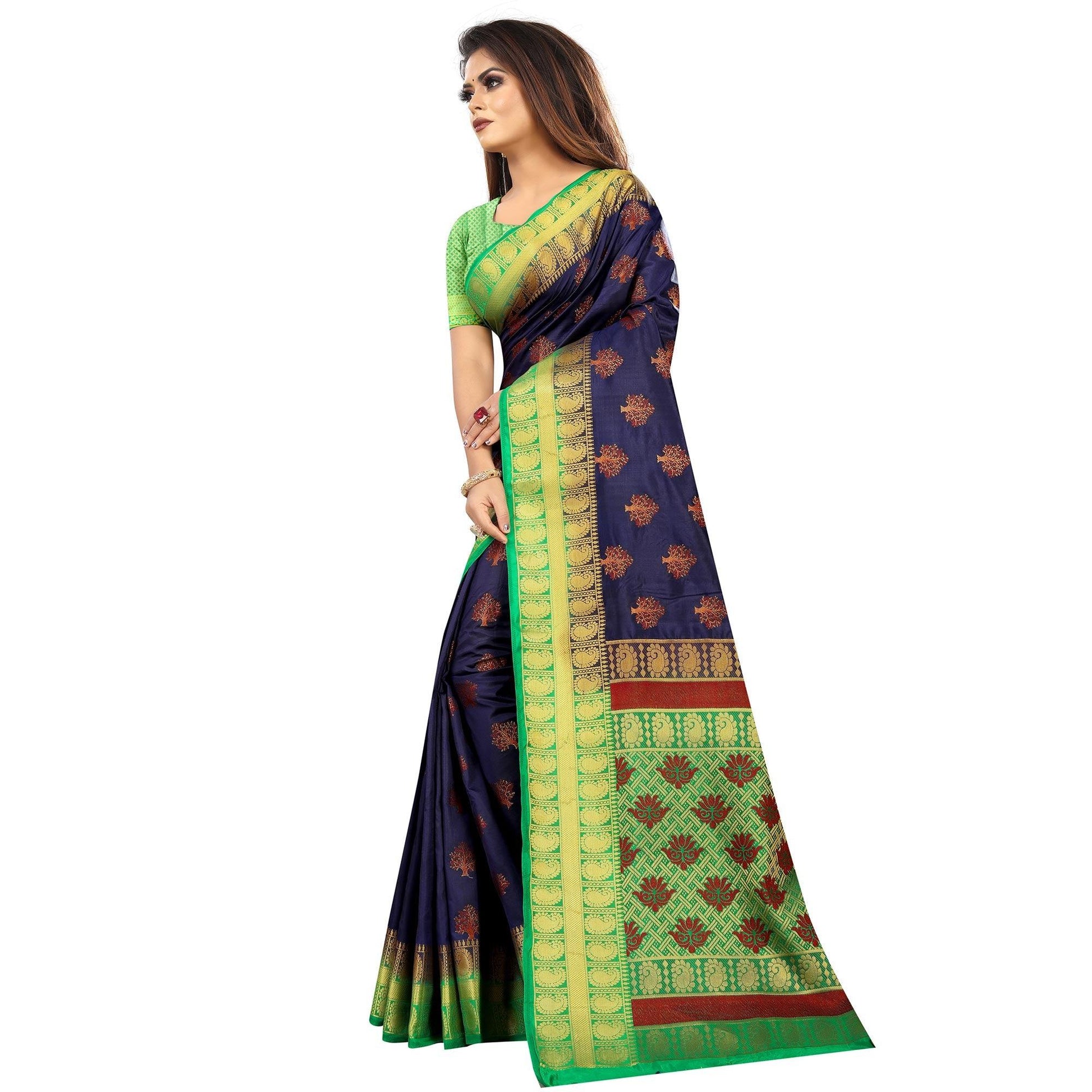 Capricious Navy Blue Colored Festive Wear Woven Art Silk Saree
