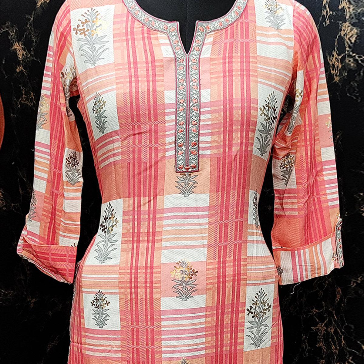Capricious Peach Colored Casual Wear Embroidered Rayon Kurti - Palazzo Set