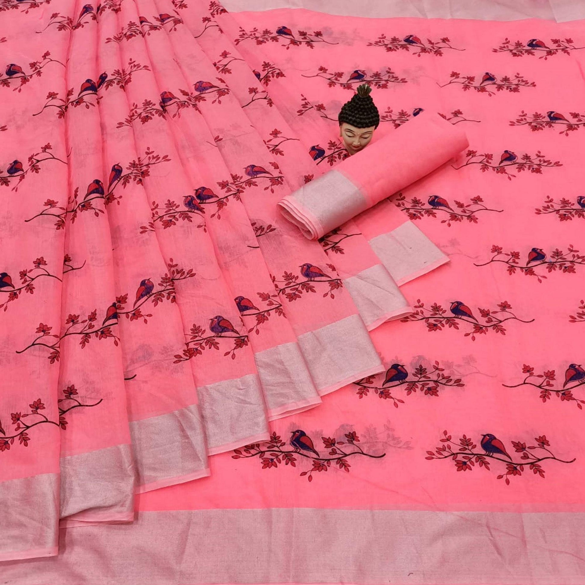 Capricious Peach Colored Casual Wear Printed Cotton Linen Saree
