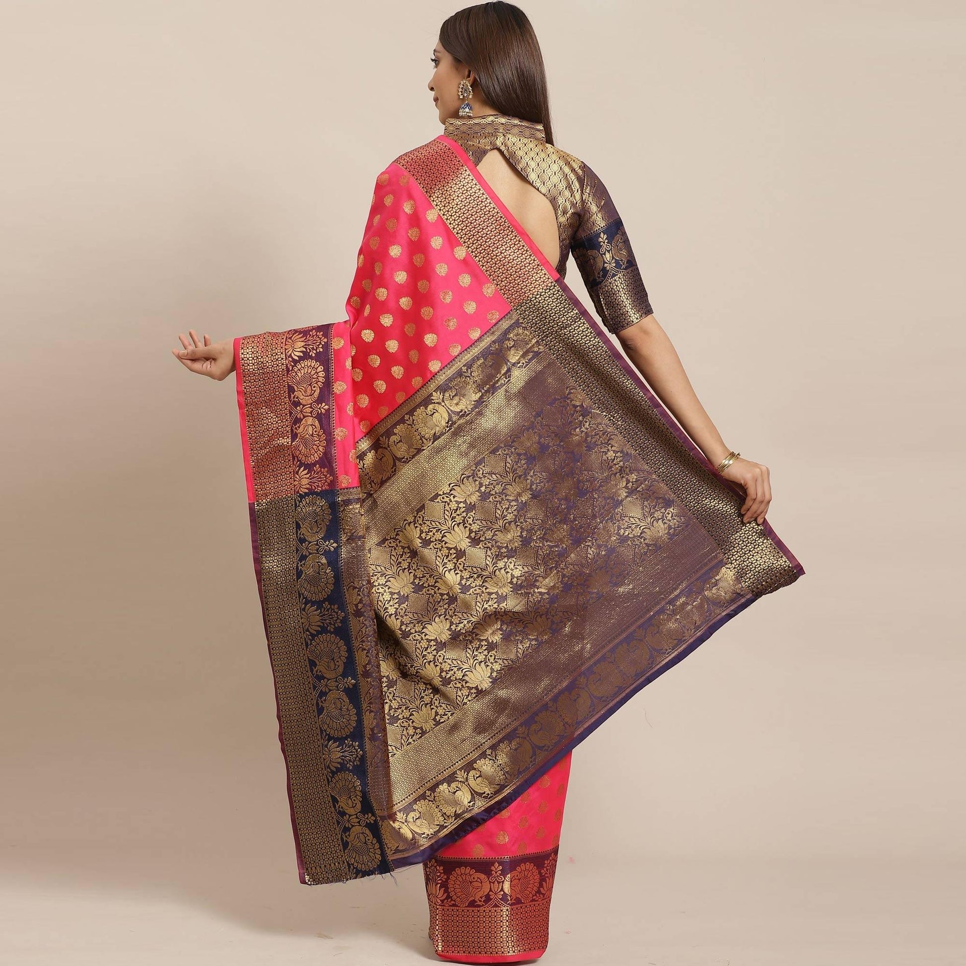 Capricious Pink Colored Festive Wear Woven Silk Blend Saree