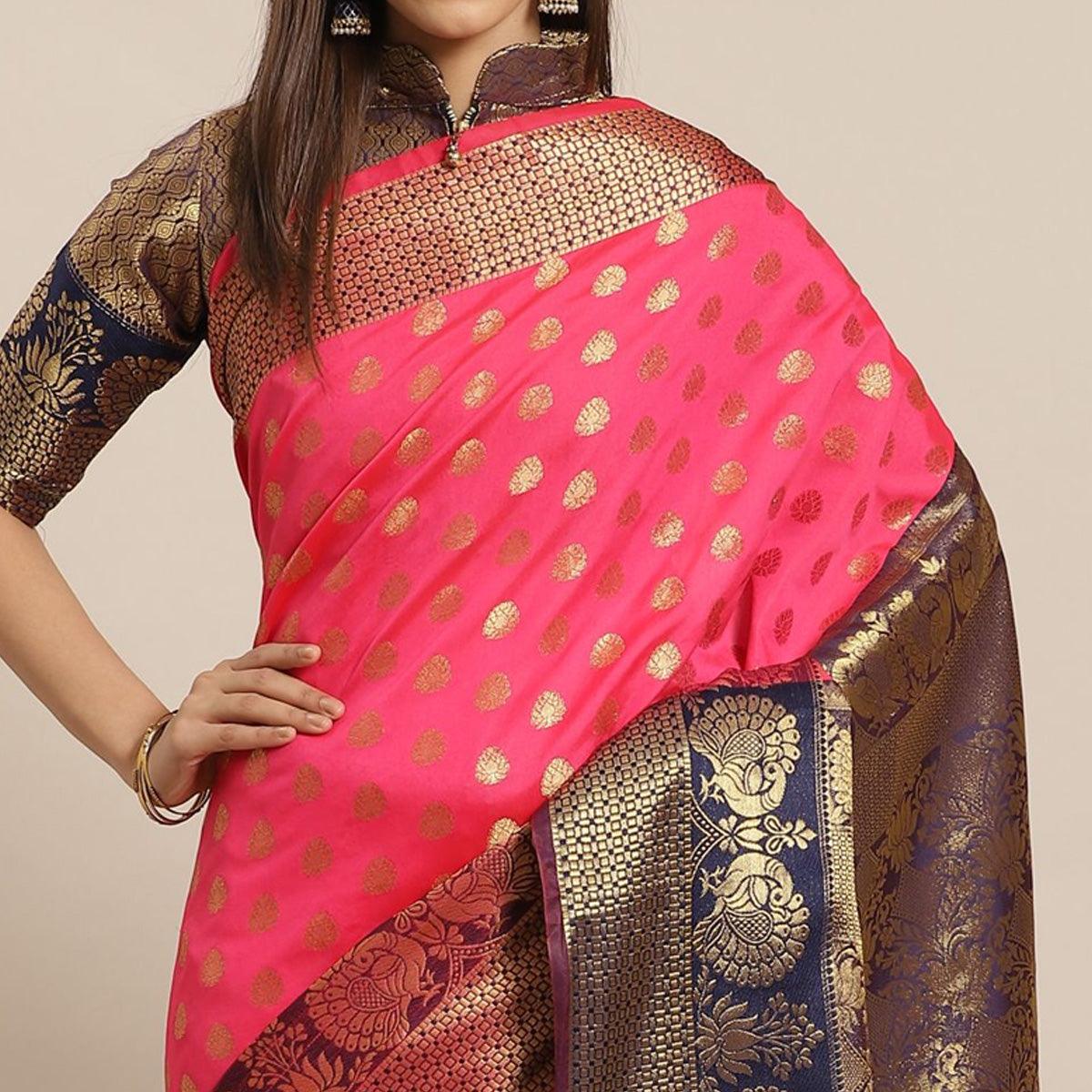 Capricious Pink Colored Festive Wear Woven Silk Blend Saree