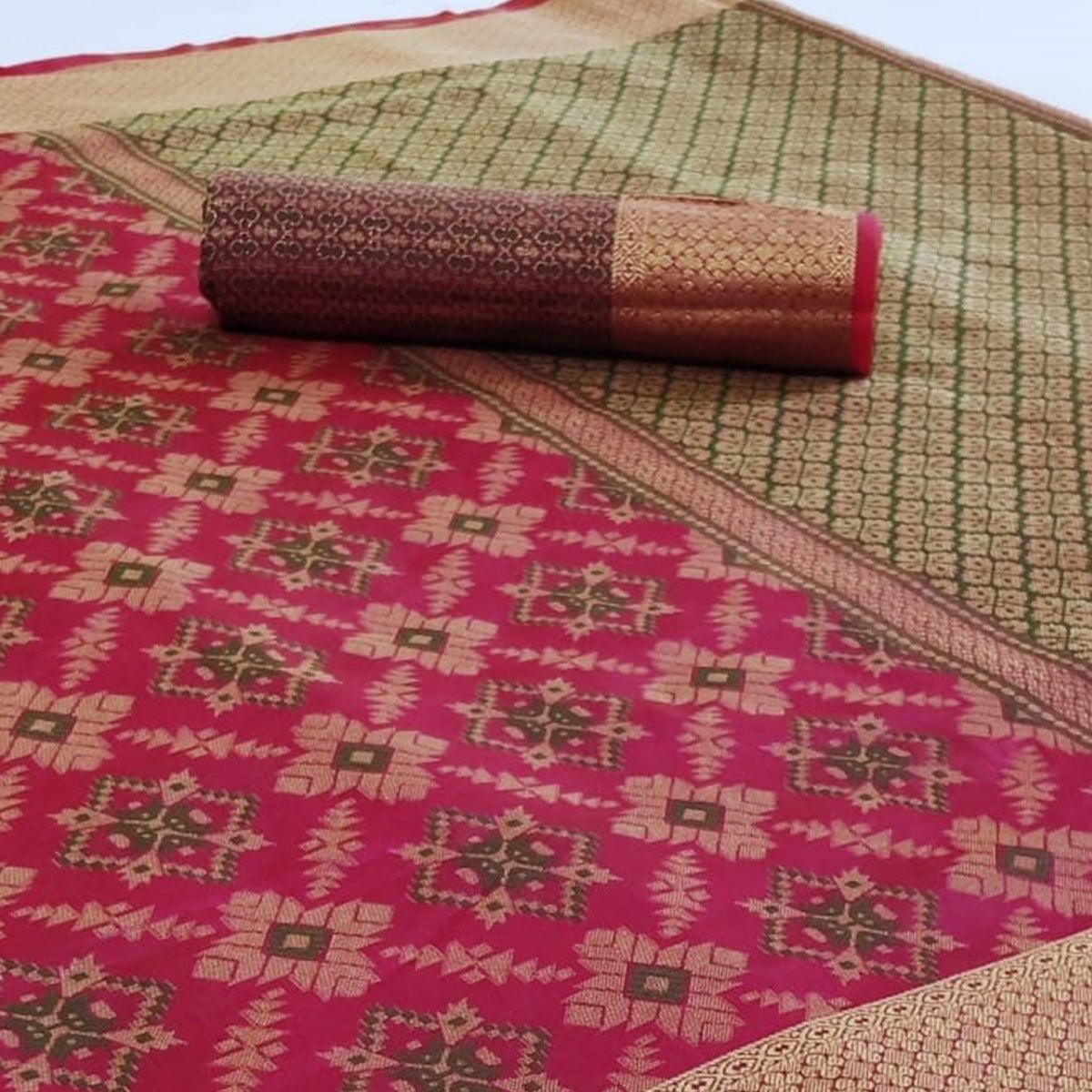 Capricious Pink Colored Festive Wear Woven Silk Saree