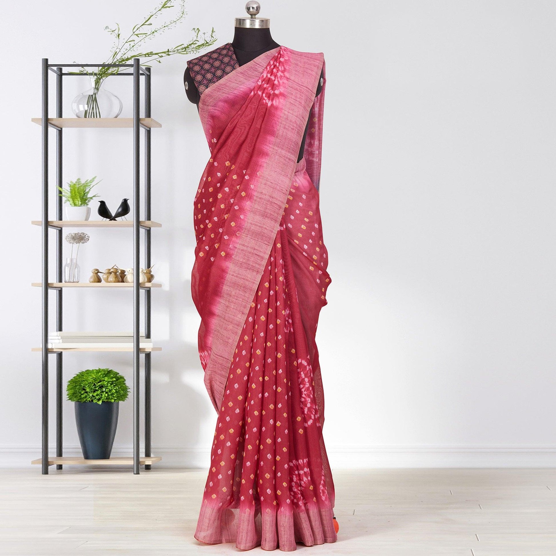 Capricious Pink Coloured Casual Wear Printed Linen Saree