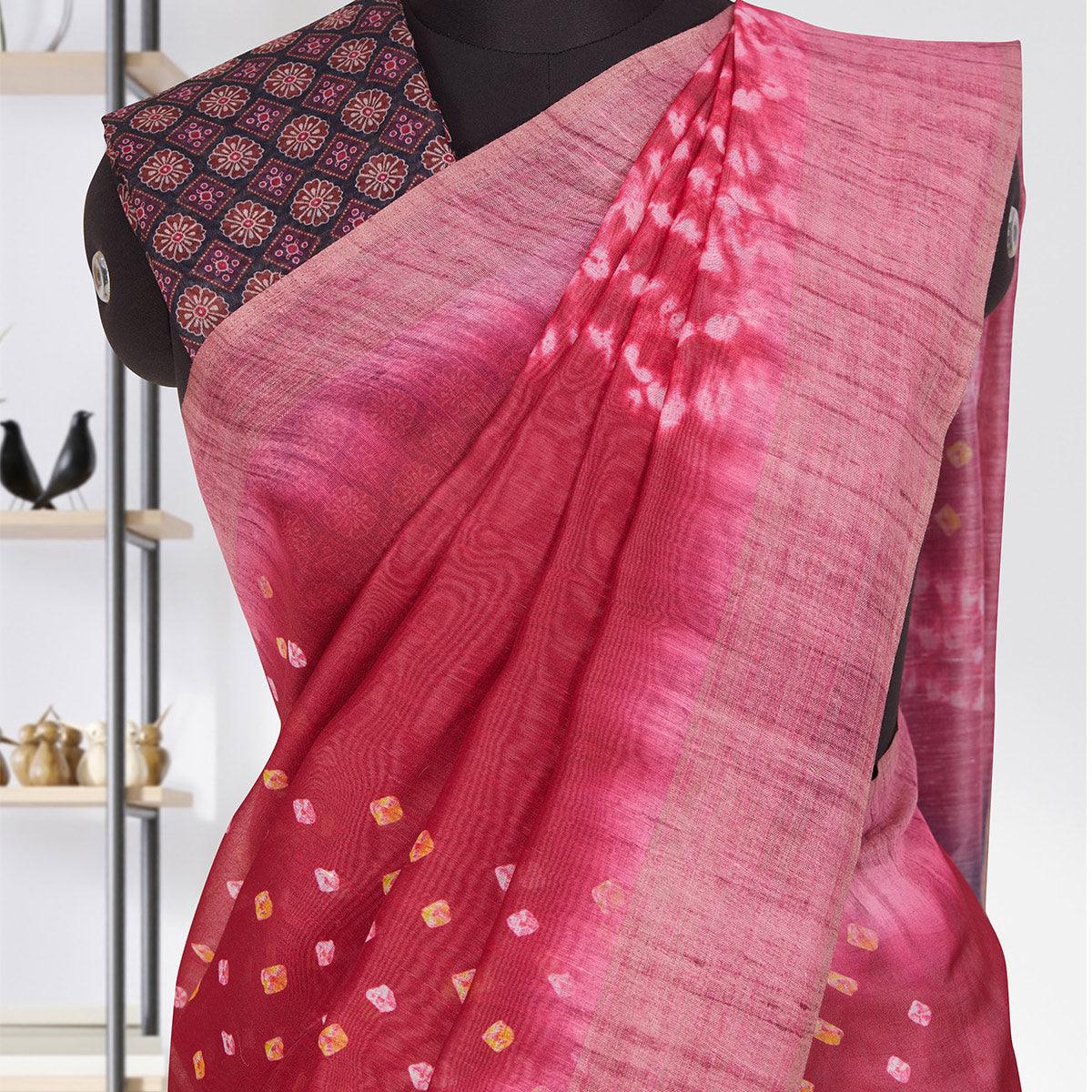 Capricious Pink Coloured Casual Wear Printed Linen Saree