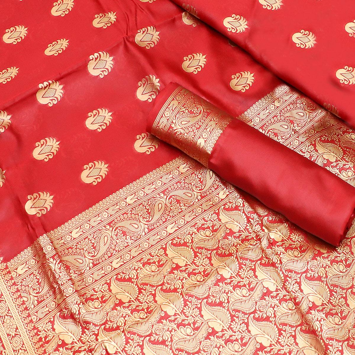 Capricious Red Colored Festive Wear Woven Kota Art Silk Banarasi Saree