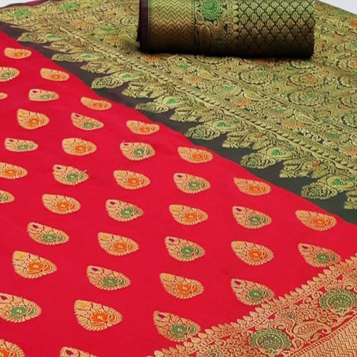 Capricious Red Colored Festive Wear Woven Silk Saree