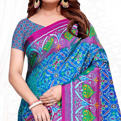 Capricious Sky Blue Colored Casual Printed Patola Printed Art Silk Saree