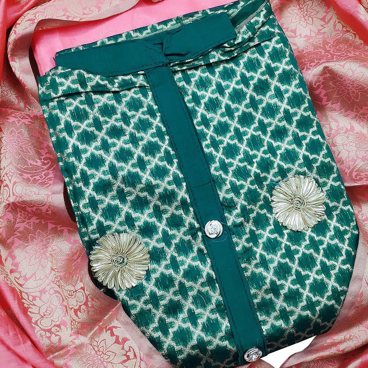 Capricious Teal Green Colored Festive Wear Woven Heavy Banarasi Silk Dress Material
