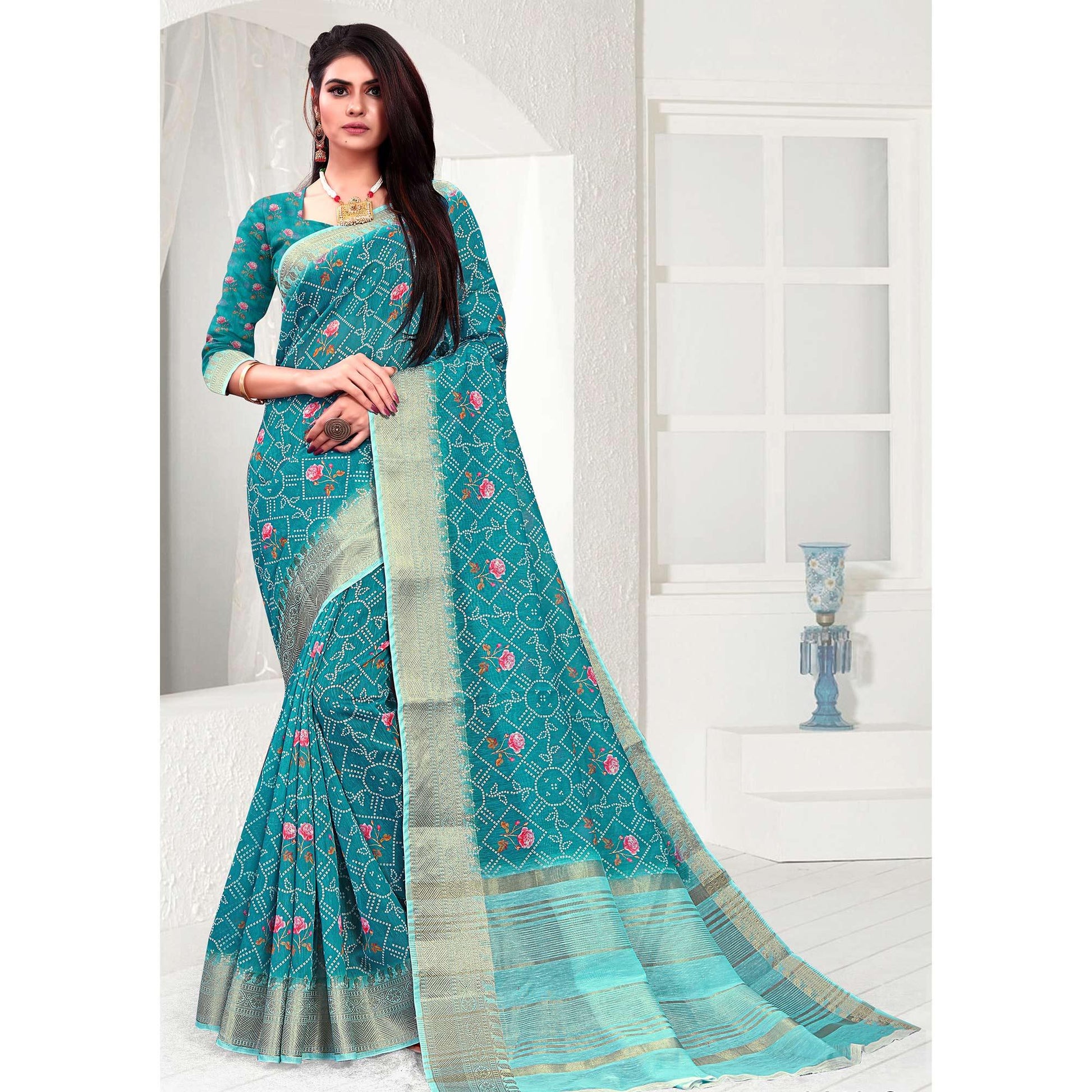 Capricious Turquoise Green Colored Festive Wear Woven Banarasi Silk Saree