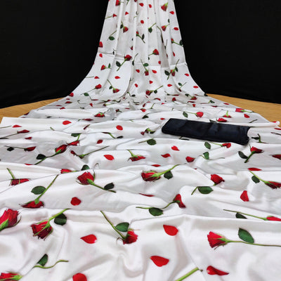 Capricious White Coloured Casual Wear Digital Printed Satin Saree