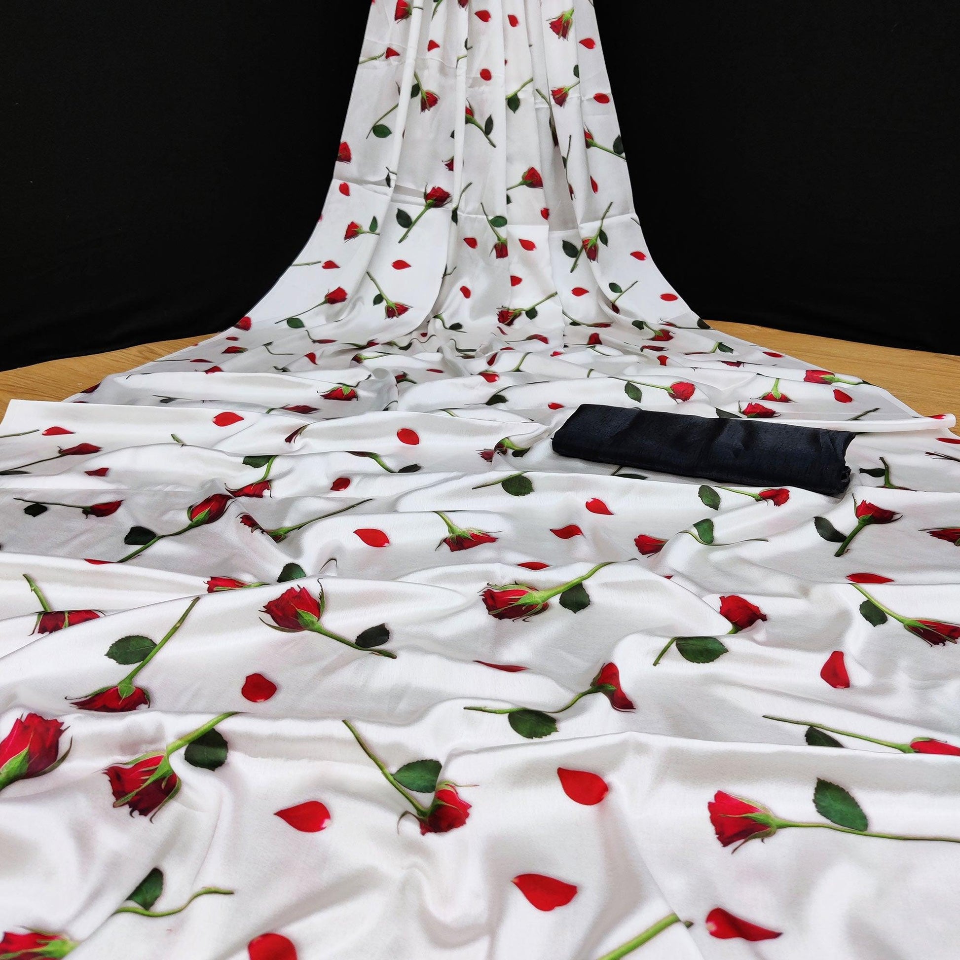 Capricious White Coloured Casual Wear Digital Printed Satin Saree