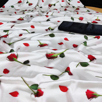 Capricious White Coloured Casual Wear Digital Printed Satin Saree