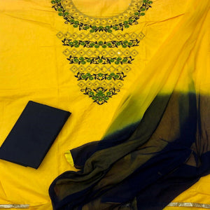 Capricious Yellow Colored Casual Wear Embroidered Cotton Dress Material