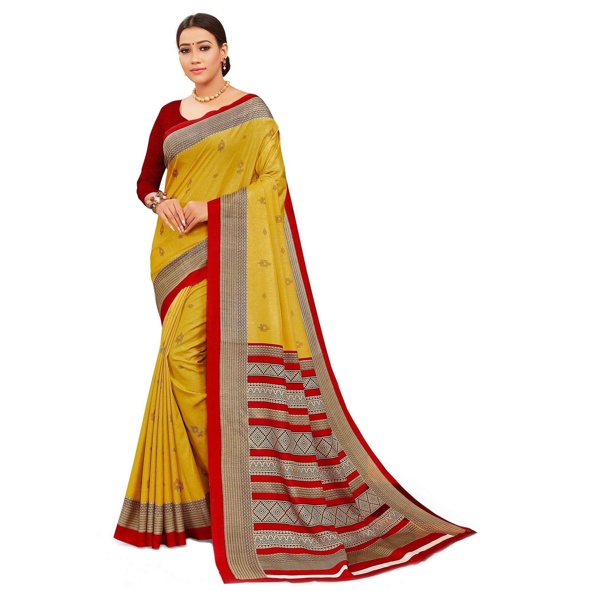 Capricious Yellow Colored Casual Wear Printed Manipuri Cotton Saree