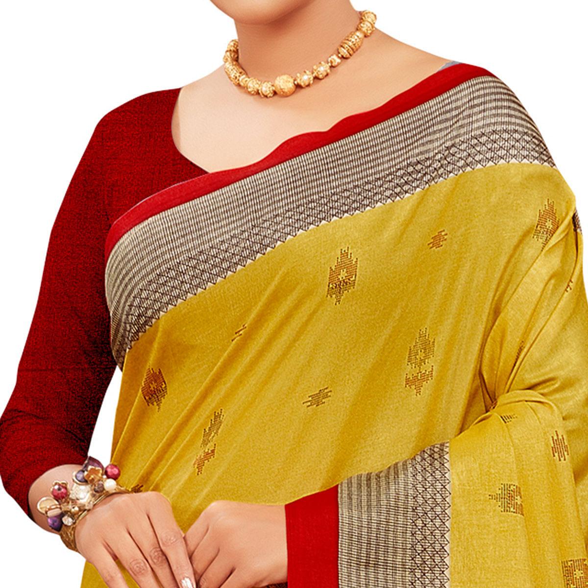 Capricious Yellow Colored Casual Wear Printed Manipuri Cotton Saree