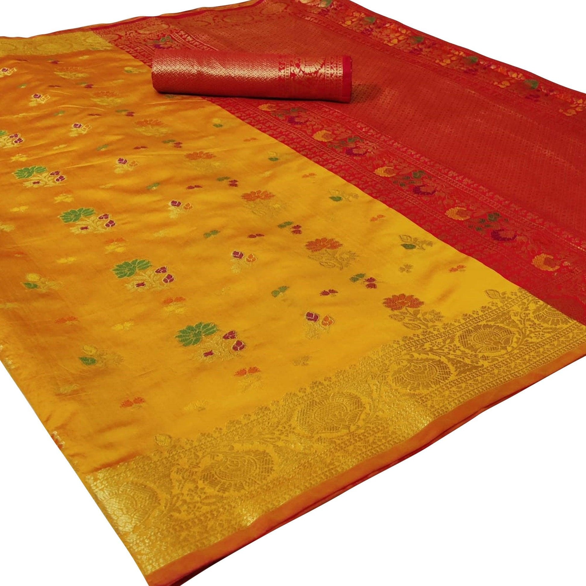 Capricious Yellow Colored Festive Wear Woven Silk Saree