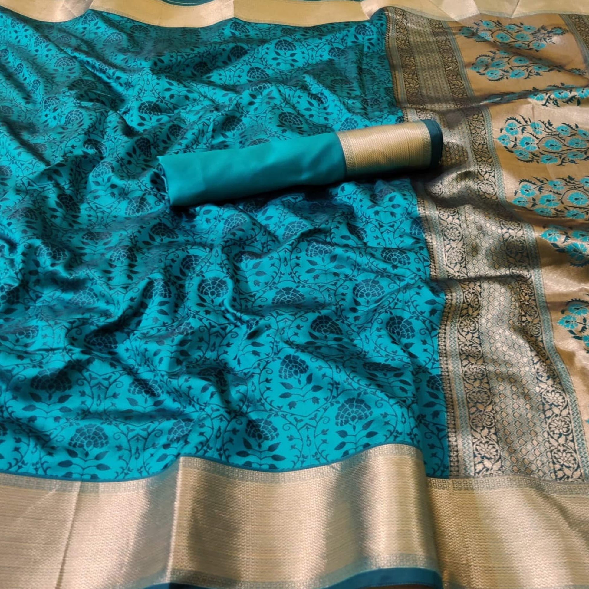 Captivating Aqua Blue Colored Festive Wear Woven Heavy Silk Saree