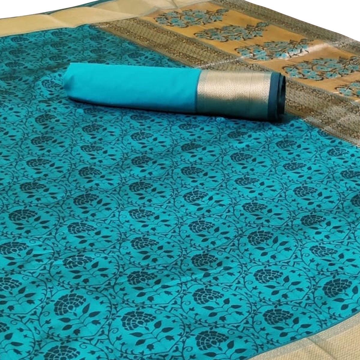 Captivating Aqua Blue Colored Festive Wear Woven Heavy Silk Saree