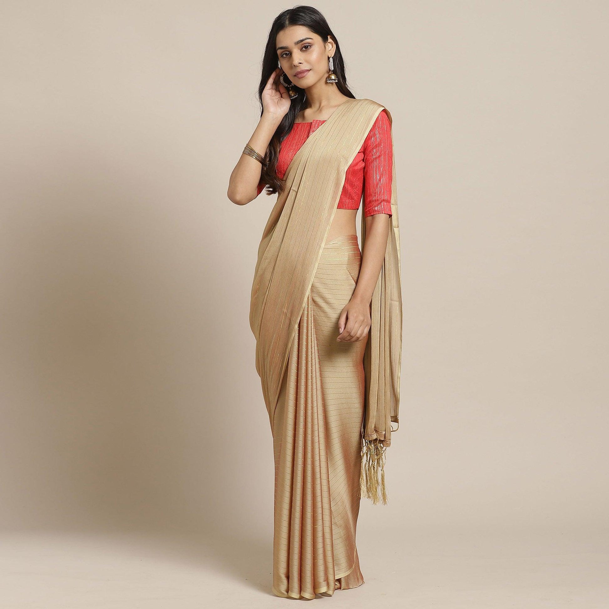 Captivating Beige Colored Casual Wear Printed Poly Georgette Saree