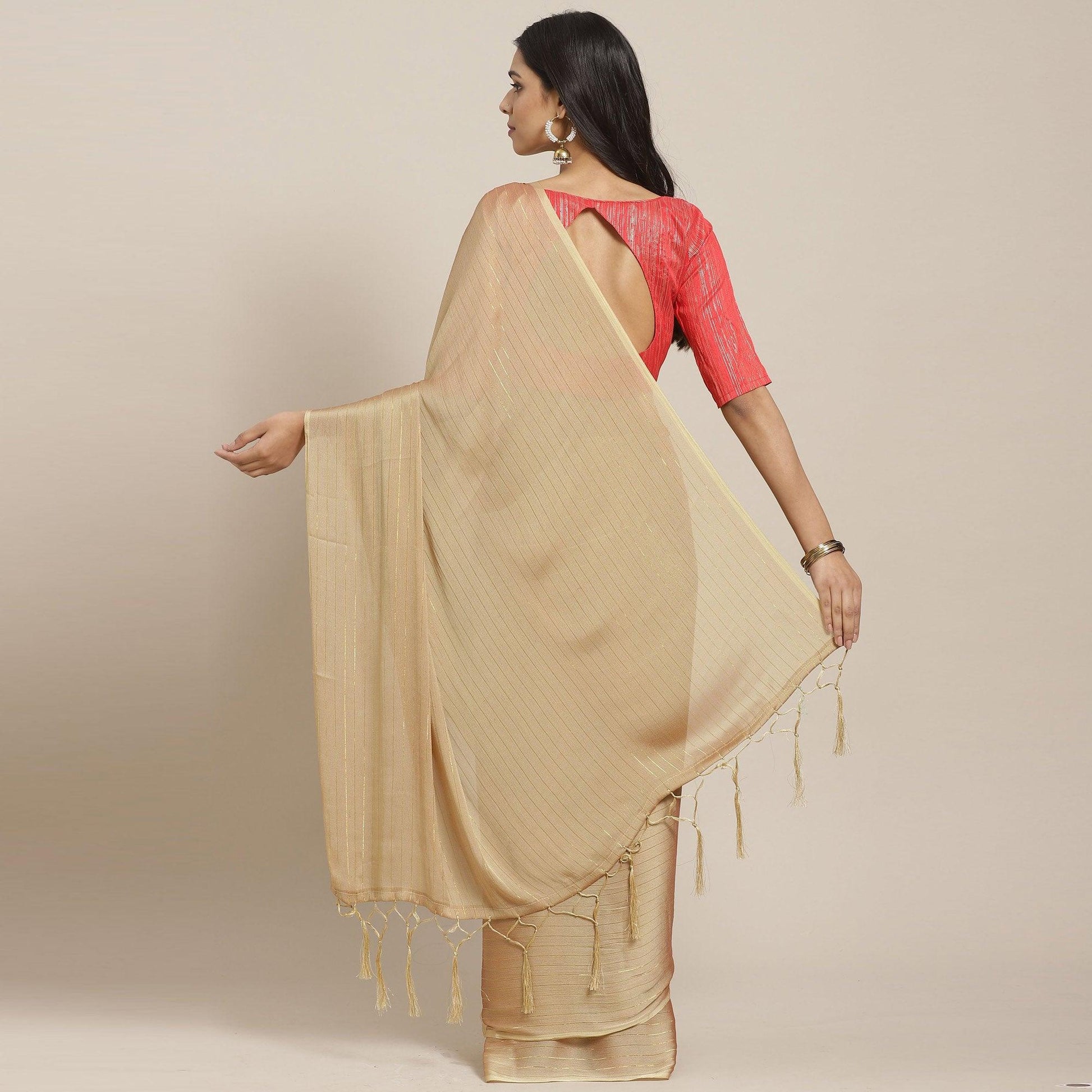 Captivating Beige Colored Casual Wear Printed Poly Georgette Saree