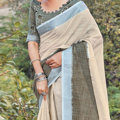 Captivating Beige Colored Festive Wear Woven Linen Saree