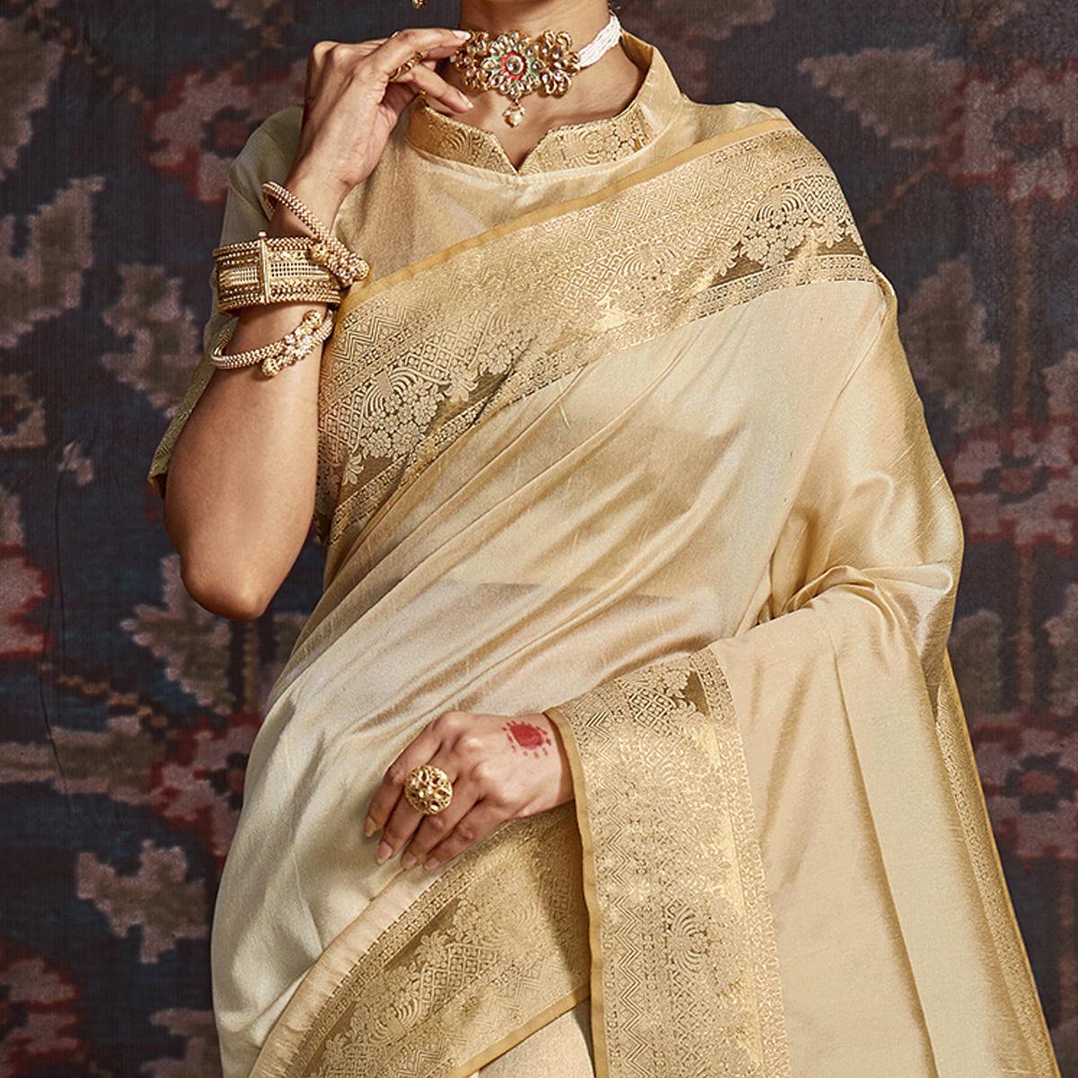 Captivating Beige Colored Festive Wear Woven Silk Saree