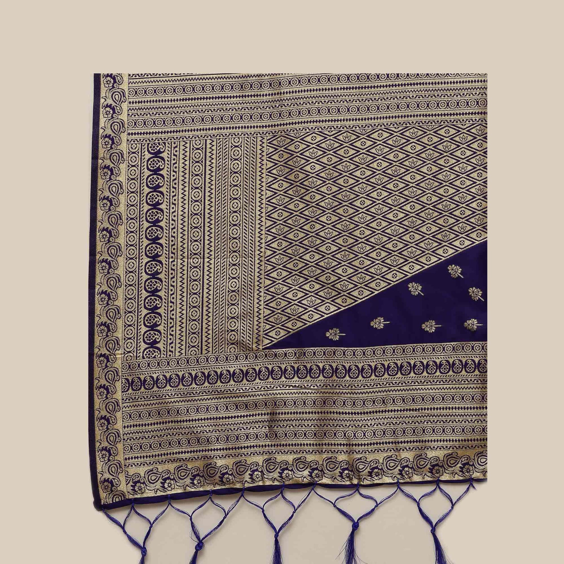 Captivating Blue Colored Festive Wear Silk Blend Woven Floral Saree With Tassels